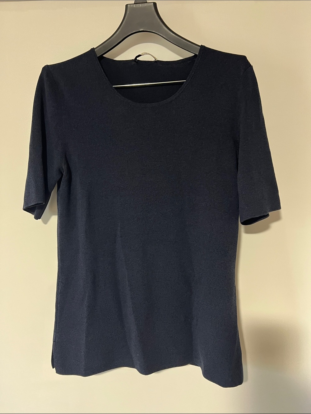 MM Lafleur Navy Blue Short-Sleeve Knit Top